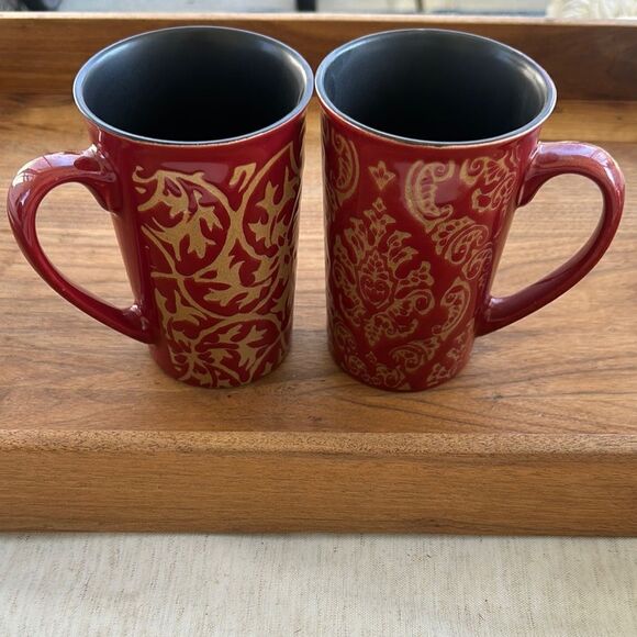 Mikasa Elegant Vintage Red and Tan Mug Set of 2 - Picture 1 of 4